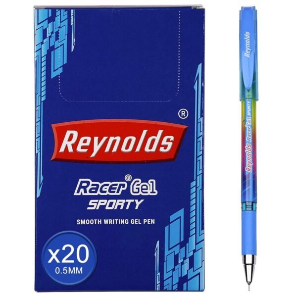 Reynolds Racer Gel Sporty Gel Pen | Needle Point (0.5mm) | Blue Ink | 20 Count